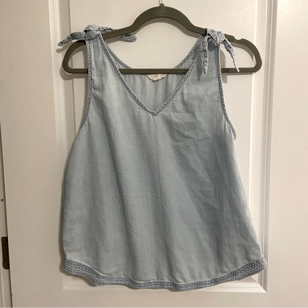 Caslon tie shoulder blue chambray top